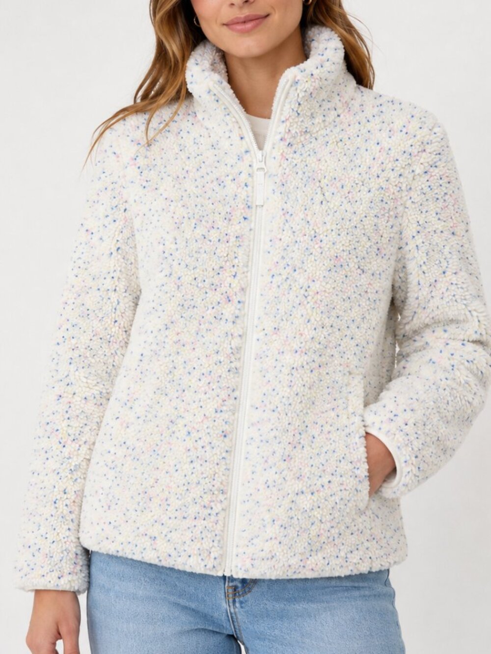 J.Crew Confetti Sherpa Teddy Fleece Full Zip Jacket Cream XXS